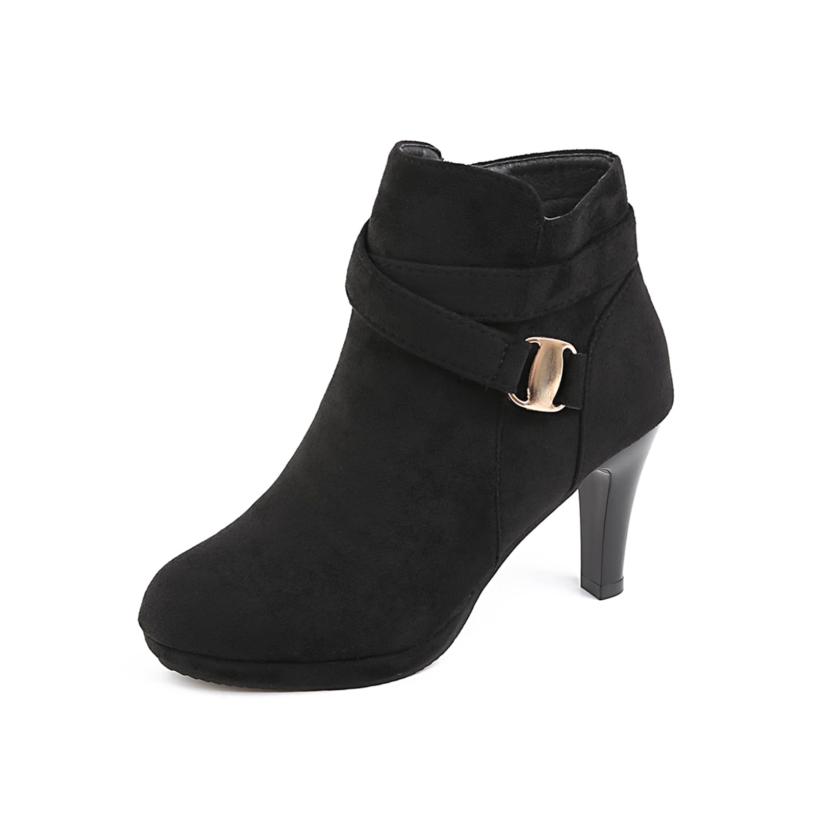 Womens Fashionable High-Heeled Pointed-Toe Ankle Boots Simple Side Buckle Slim Fit Versatile Ankle Boots Suitable For Business Trips