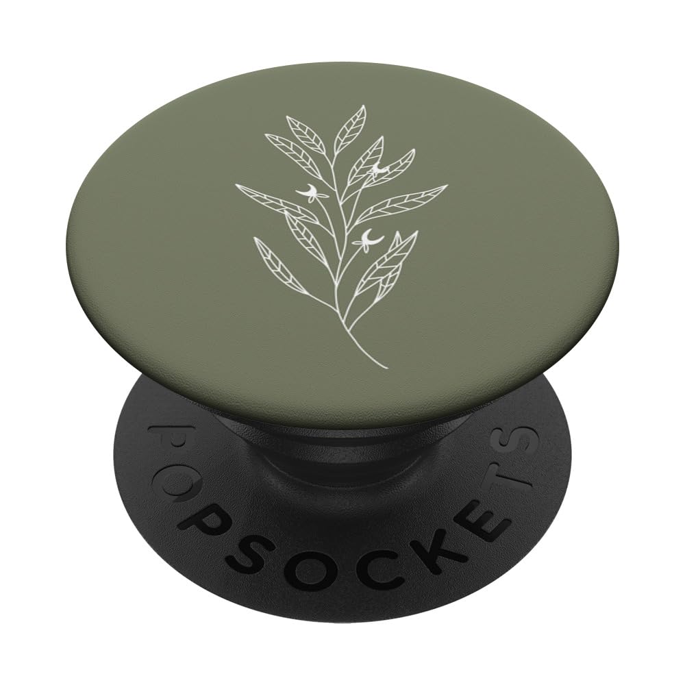 Delicate Boho Botanical Leaves Motif Olive Green PopSockets Swappable PopGrip