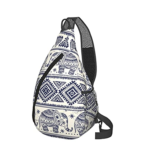 Vintage Indian Lotus Ethnic Elephant Sling Bag Casual Backpack Chest Crossbody Daypack Outdoor Travel Hiking Shoulder Bag