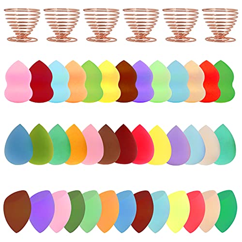 Mono-gatari 45PCS Makeup Blending Sponge,39PCS Make Up Sponges No Latex and 6 PCS Makeup Blender Holder,Multi-colored Make Up Sponges Egg Shaped for Foundation,Liquid,Cream, Powder, Ivory