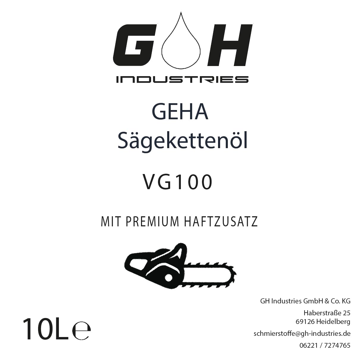 Sägekettenöl VG 100 | 10 L | Hochwertiges Kettenöl für Motorsägen | Starke Haftung & Verschleißschutz | kompatibel mit Stihl, Husqvarna, Makita & Dolmar| Profi Kettensägenöl | GEHA