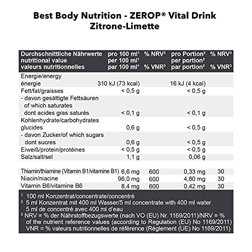 Best Body Nutrition Vital Drink ZEROP® - Zitrone-Limette, Original Getränkekonzentrat - Sirup - zuckerfrei, 1:80 ergibt 80 Liter Fertiggetränk, 1000 ml (2er Pack)