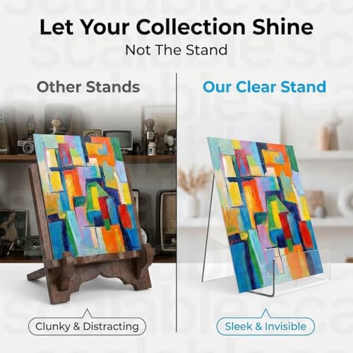 Image of JBM MART Acrylic Book Stand with Ledge, Clear Transparent Display Easel Holder for Books, Magazine, Plate, Pictures, Artworks, CDs, 4 Inch, 4 Pack