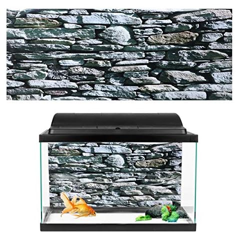 Hffheer Aquarium Background Poster Fish PVC Sticker Stonewalling Pattern Self Adhesive Wallpaper Aquarium Glass Sticker Decorative (61 * 30cm) Cover