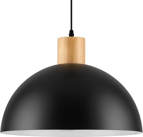 Lámpara Colgante de Madera Maciza Negra, Luminarias de Lámparas Colgantes Modernas Negras Mate de 16 Pulgadas, Iluminación Colgante Ajustable Estilo