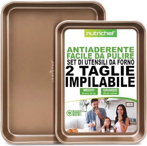 NutriChef Set 2 Teglie da Forno Antiaderente, Acciaio al Carbonio Lucido, Bordi Rialzati, Senza PTFE, PFOA e PFOS