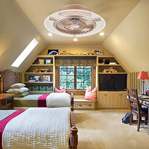 Image of Ceiling Fan with Light,22 inches LED Remote Control 3-Color Lighting 3 Wind speeds Enclosed Blade Metal Shell Smart Timing Fan, Low Profile Flush Mount Ceiling Light, Bedroom,Gold,Round
