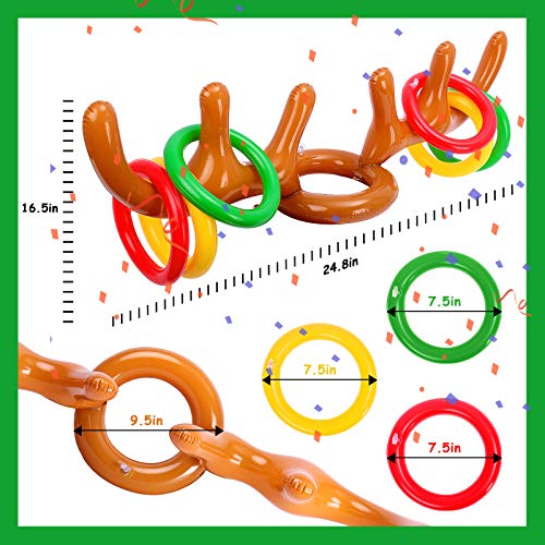 Balhvit 18Pcs Inflatable Reindeer Antler Ring Toss Game, Christmas Games for Kids Adults, Indoor Outdoor Xmas Party Games Holiday Favors Supplies for Families (2 Antlers &16 Rings & Hand-Held Pump)