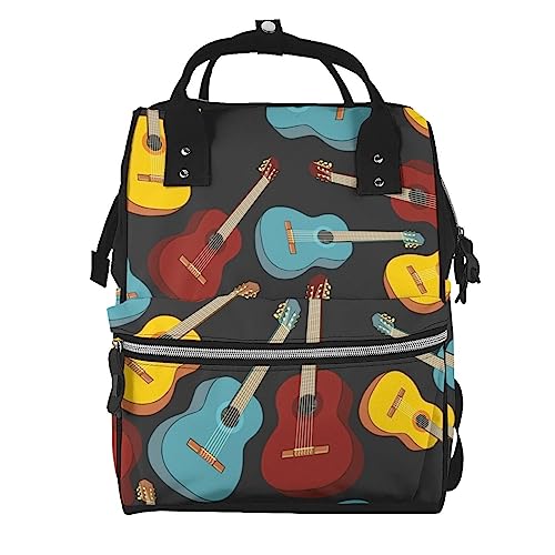 Sac à dos à couches motif guitares anti-charge, sac école et ordinateur portable mixte