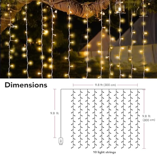 Image of MIRADH 180 LED 9.8 Feet Window Curtain String Light Wedding Party Home Garden Bedroom Diwali Lights for Decoration, Diwali Lights for Home (Warm-White Led Curtain 3M x 3M)