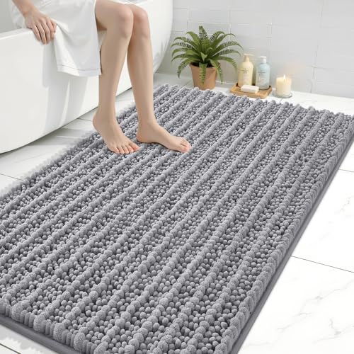Image of Arotive Luxury Large Bathroom Rugs 47x32, Extra Soft Thick Absorbent Shaggy Chenille Bath Rugs, Machine Wash Dry, Bath Mats for Bathroom Floor, Tub and Shower, Home Decor Accessories, Grey