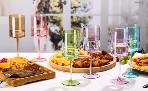 Physkoa Hand Blown Colorful Wine Glasses Set Of 6 - Crystal Stemware Glasses With Long Stem, Ideal For Weddings, Engagements, And Parties, 11.5Oz #TOP7