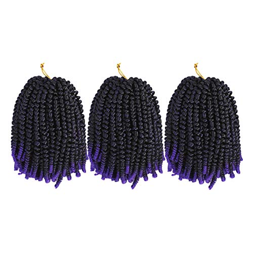 Yisimei Purple Spring Twist Hair 8 Inches 3 Packs Spring Twist Crochet Hair 330 Grams 90 Strands Synthetic Hair Extensions (8“ 3PCS/Lot, T/PURPLE)