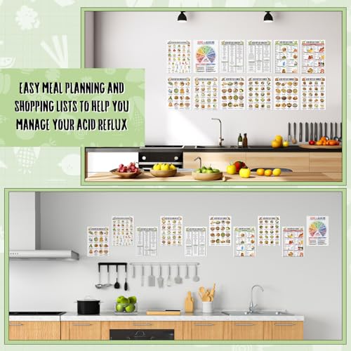 Image of Sinload 12 Pcs Acid Reflux Food Diet Poster, Gerd Diet List, Low Acid Foods, Grocery List for Stomach Gastritis Heartburn