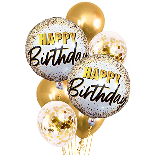 Image of Party Propz Foil Ballons for Birthday Decorations Items - Set of 7 Pcs, Birthday Balloons for Decoration | Printed Foil Balloons with Golden Confetti Balloons | Happy Birthday Decoration for Girls