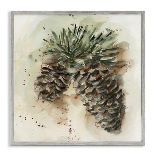 Stupell Industries Pine Cone Watercolor Framed Giclee Wall Art Design by Ethan Harper, Gray Framed, 12 x 12