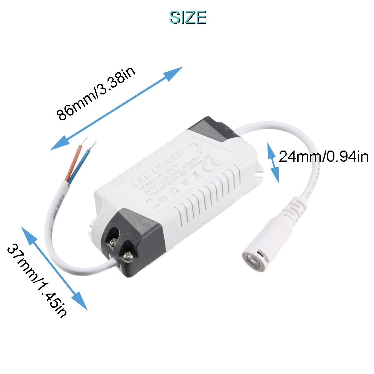 2 pz Driver LED 12-18W Alimentatore Trasformatore Adattatore Corrente Costante 300mA Alta Potenza AC 85-265V DC Uscita Bassa Tensione con Cavo DC Maschio CH-2 Connettore del Cavo