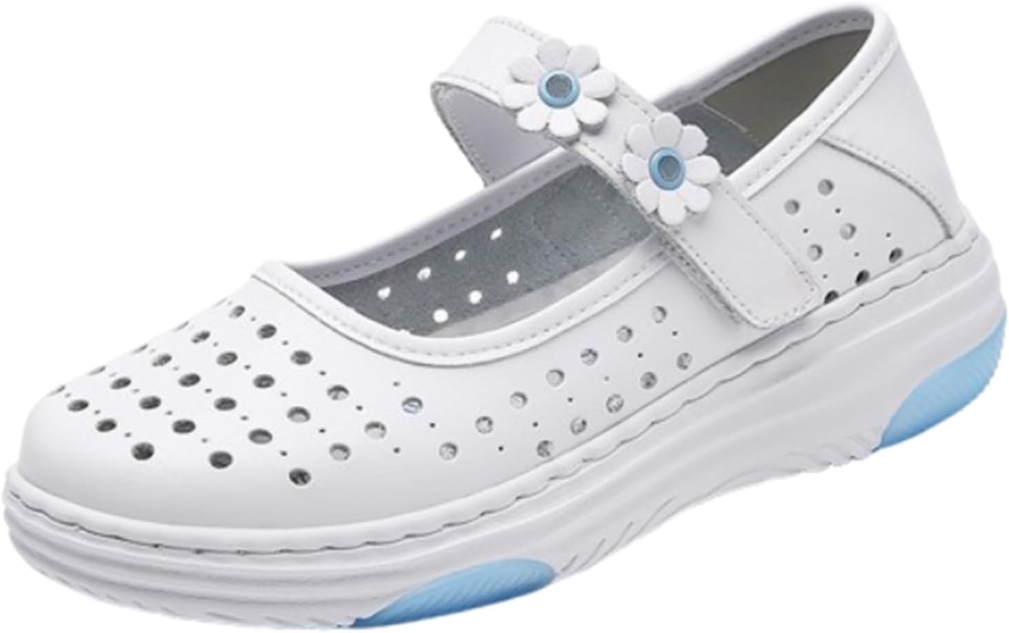 Women Summer Adjustable Hollow Out Breathable Healthcare Leather White Nurse Shoes, Platform Orthopedic Loafer Sneakers, for Hospital, Restaurant Ideal, Teacher, Medical, Work