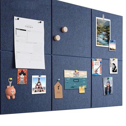 Tablón de anuncios grande, 90 x 60 cm, de fieltro, autoadhesivo, con 60 chinchetas, 6 unidades de 9 mm de grosor, tablero de visión para fotos, para casa, cocina, oficina, escuela, azul oscuro