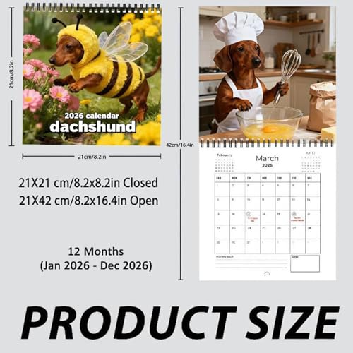 2026 Welpen-Wandkalender, 20,8 x 20,8 cm, niedlicher dicker und stabiler Papierkalender zum Organisieren, hängende Wandkalender mit Hundebildern für Hundeliebhaber