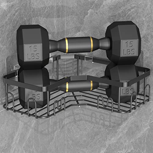 Stusgo Corner Shower Caddy With Soap Holder,Adhesive Shower Shelve With 20 Hooks,No Drilling Rustproof Wall Mounted Stainless Steel Shower Rack Shampoo Organizer For Bathroom Kitchen 4 Pack Black #TOP4