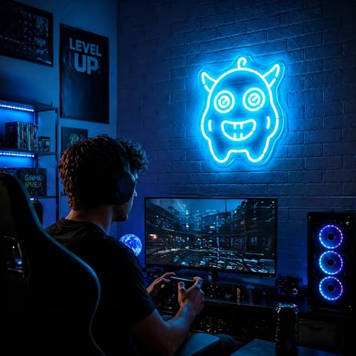 Image of Neon Sign, Monster Neon Signs for Wall Decor LED Signs Neon Light | Monster Neon Sign for Bedroom, Kids Room, Gaming Room, Man Cave, Party, Bar, Home Decor, Boys Gift, Dimmable, USB Powered
