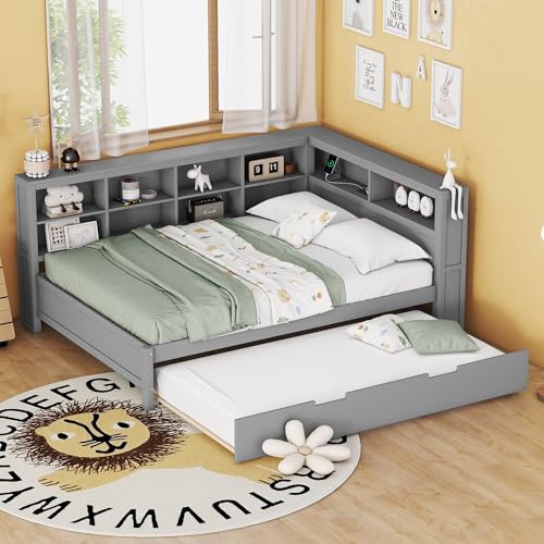 Letto Singolo 90x200 Cm Con Divano E Cassetti - Grigio/Bianco, Legno, Con Rete A Doghe, Per Bambini/Ragazzi