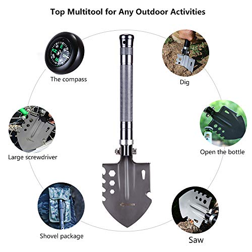 ANTARCTICA 15'' Military Portable Folding Shovel Multitool Compact Backpacking Tactical for Hunting, Camping (Silver)