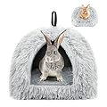 Sbayool Calming Rabbit Bed House, Cozy and Warm Rabbit Hideaway Guinea Pig Bed Cave with Movable Pad for Rabbits Guinea Pigs Hedgehogs Ferrets and Other Small Pets, Grey
