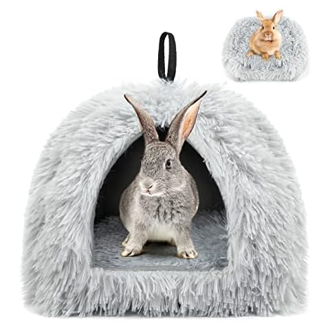 YUEPET Rabbit Bed Warm Calming Rabbit House and Hideout, Grey Bunny Cave Bed for Rabbit Ferrets Guinea Pigs Hamsters and Other Small Animals（Grey） Cover