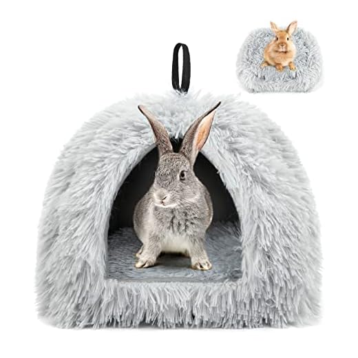 YUEPET Rabbit Bed Warm Calming Rabbit House and Hideout, Grey Bunny Cave Bed for Rabbits Ferrets Guinea Pigs Hamsters and Other Small Animals