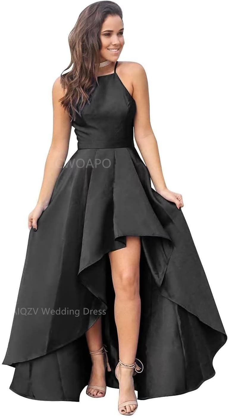 CWOAPO Satin Mother of Bride Dresses for Women Halter Bridesmaid Dress A Line Formal Cocktail Evening Gowns with Pockets