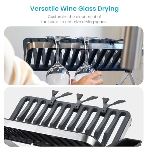 Image of Home Zone Living Dish Drying Rack for Kitchen Counter | X-Shape Foldable Design with Drip Tray and Holder for Utensils and Wine Glasses