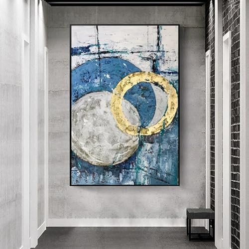 Peinture à l'huile abstraite de luxe bleu et Goil avec cadre noir ZHMANLUCK