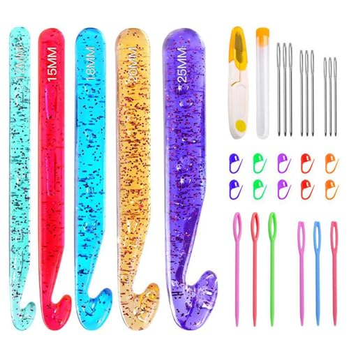 Juego de agujas de ganchillo - 12-25 mm asas ergonómicas transparentes | Kit de ganchos de hilo grande ABS para bufandas bufandas mantas de encaje artesanía DIY regalo de costura para principiantes y