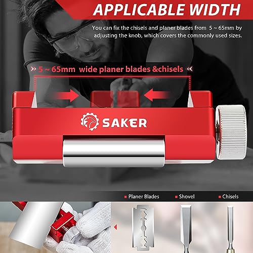 Saker Honing Guide with Whetstone - Red Off-Center Upgraded Honing Tool and Diamond Sharpening Stone Set Kit for Knife, Short Chisels and Planes, Fine/Coarse Plate, 400/1000/Grit… - Image 5