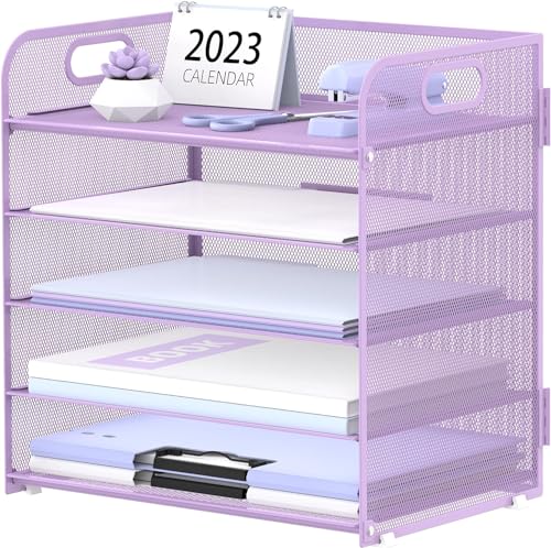 SUPTIDY 5 Trays Paper Organiser Letter Tray with Handle-Mesh Desk File Organiser