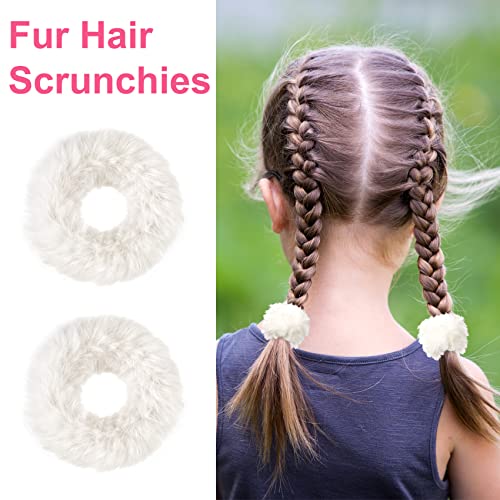 Oiiki White Fuzzy Hair Scrunchies 8Pcs, Furry Scrunchies Hair Ties Bands With Faux Rabbit Fur, Soft Kawaii Fluffy Cute Elastic Hair Tie Ponytail Holders For Girls Women Halloween Christmas Hair Accessories #TOP5