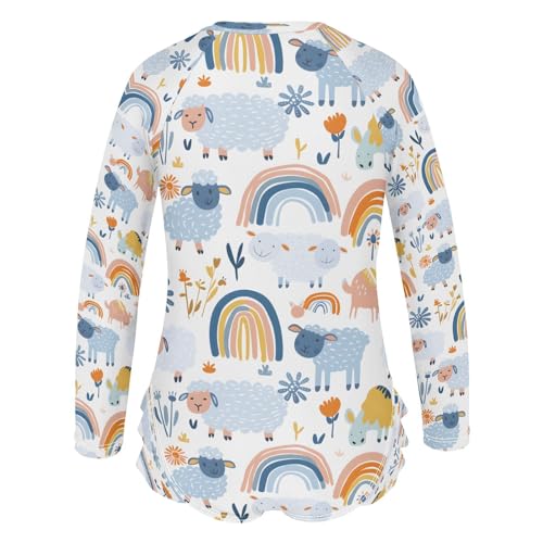 Rainbow Cute Sheep Girls Long Sleeve Swimsuits One Piece Zipper Bathing Suit UPF 50+ Rashguard Swimwear3