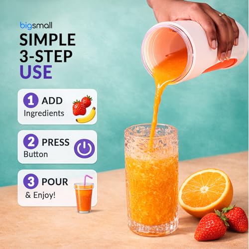 Image of Bigsmall Portable & Rechargeable Smoothie Blender Leak-Proof Lid - For Smoothies, Juices, Milkshakes, Baby Food, Ice Crushing & More (340ml) - 10 Stainless Steel Blades- (Purple)