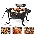 Aoxun Fire Pit,36" Outdoor Wood Burning Fire Pit with 2 Grills,BBQ Large Fire Table for Camping,Heating,Picnics