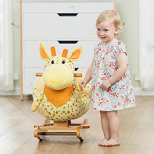 Baby-Schaukelpferd aus Holz, Schaukeltier für Kinder, gelb, Schaukelstuhl für große Kleinkinder, Spielzeug für 3 Jahre – Bild 7