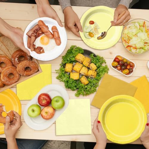 Image of CMUSKO Yellow Birthday Decorations - 60pcs Light Yellow Plates and Napkin Gradient Disposable Tableware for Birthday,Baby Shower,Wedding