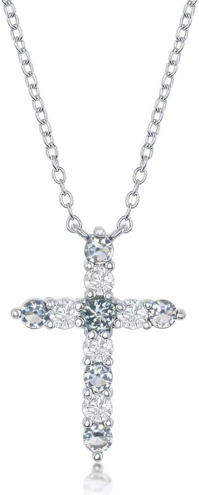 925 Sterling Silver Simulated 20mm Garnet, Amethyst, Aquamarine, White Topaz, Emerald, Lavender, Ruby, Peridot, Sapphire, Pink, Citrine, and Swiss Blue Birthstone 16+2’’ Cross Necklace Jewelry for Women