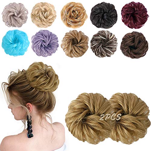 MORICA 2PCS Messy Bun Hair Scrunchies Messy Bun Hair Piece for Women Curly Wavy Scrunchy Updo Bun Extensions