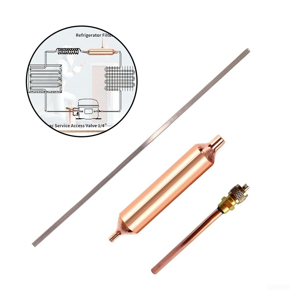 HVAC 3-in-1 Kit di strumenti filtro essiccatore, filtro frigorifero essiccatore macchina per ghiaccio strumenti di manutenzione valvola di servizio e asta di saldatura in rame fosforoso (1