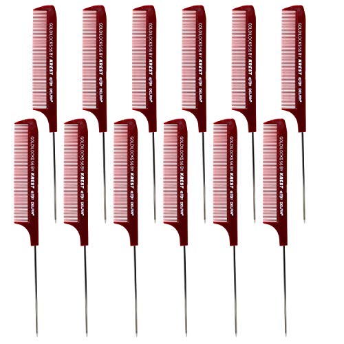 Krest Combs 8.25 Inches Goldilocks Stainless Steel Pin Tail Extra Fine Teeth Comb. Foiling Comb G56. 12 Units.