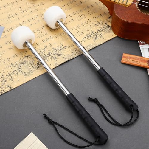 LAPYAPPE 2個 軽量ステンレス製ハンドル羊毛フェルト鼓槌 初心者 向けドラムスティック パーカッション演奏用アクセサリー 学校や持ち運びに