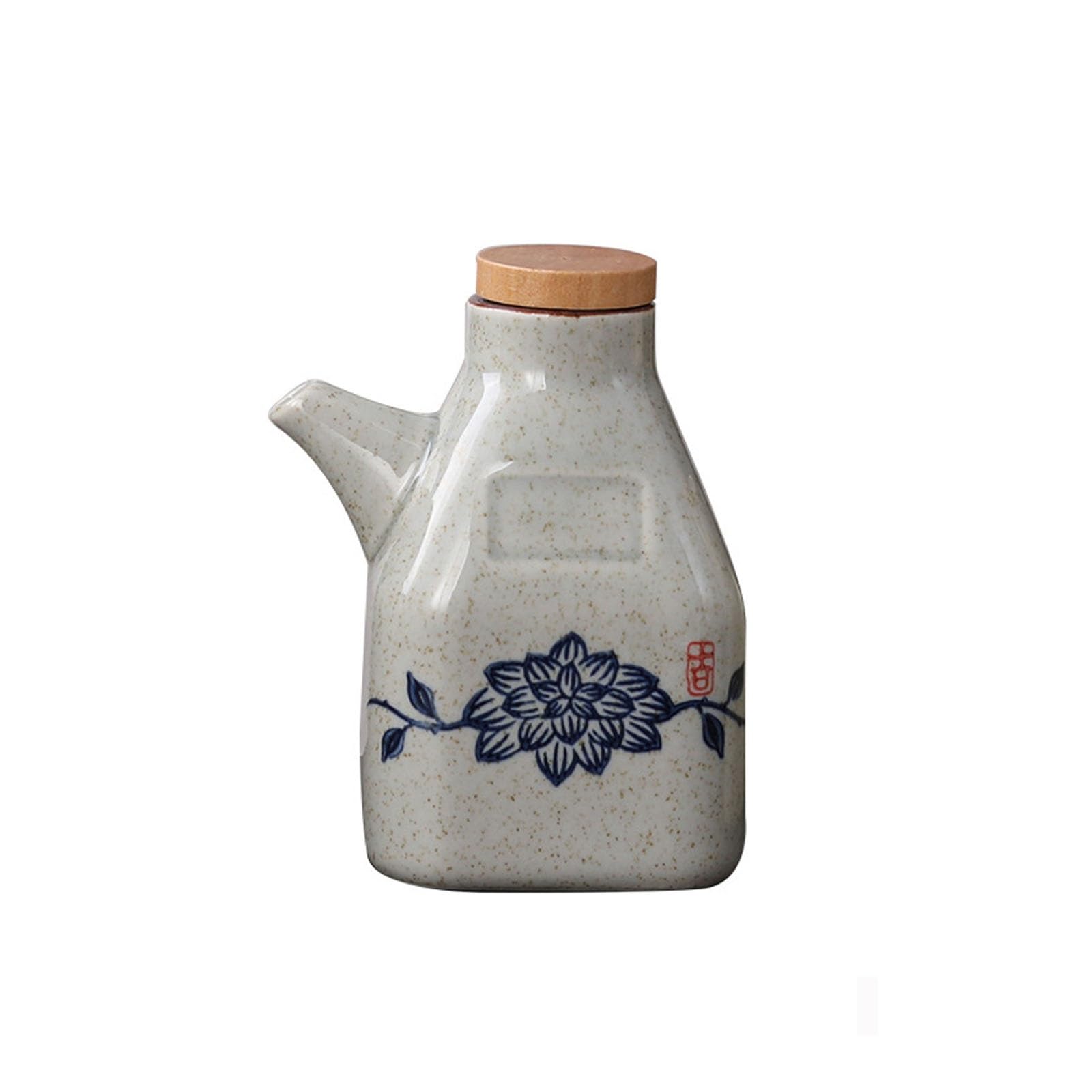 Zykuosus Oil Vinegar Dispenser Ceramic, Kitchen Soy Sauce Liquid Container with Cork Stopper Spice Bottle