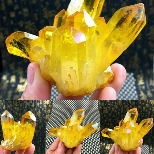 1pc 60-80g Gemstone Crystal Irregular Electroplating Yellow Aura Quartz Crystals Cluster Raw Stone Hand craft Deco Gemstone Ston